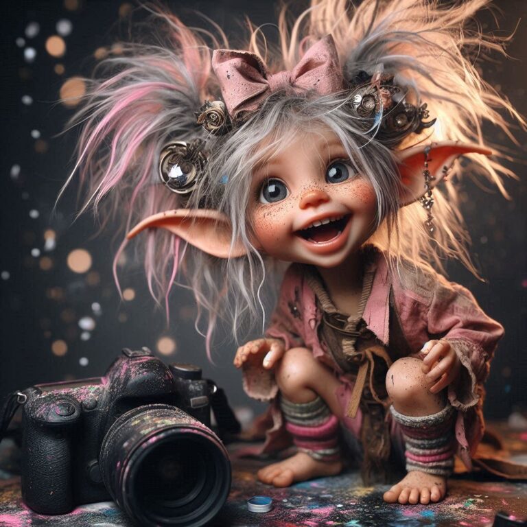 Silver and Pink Punk-Haired Elf Girl Silly Photo Shoot