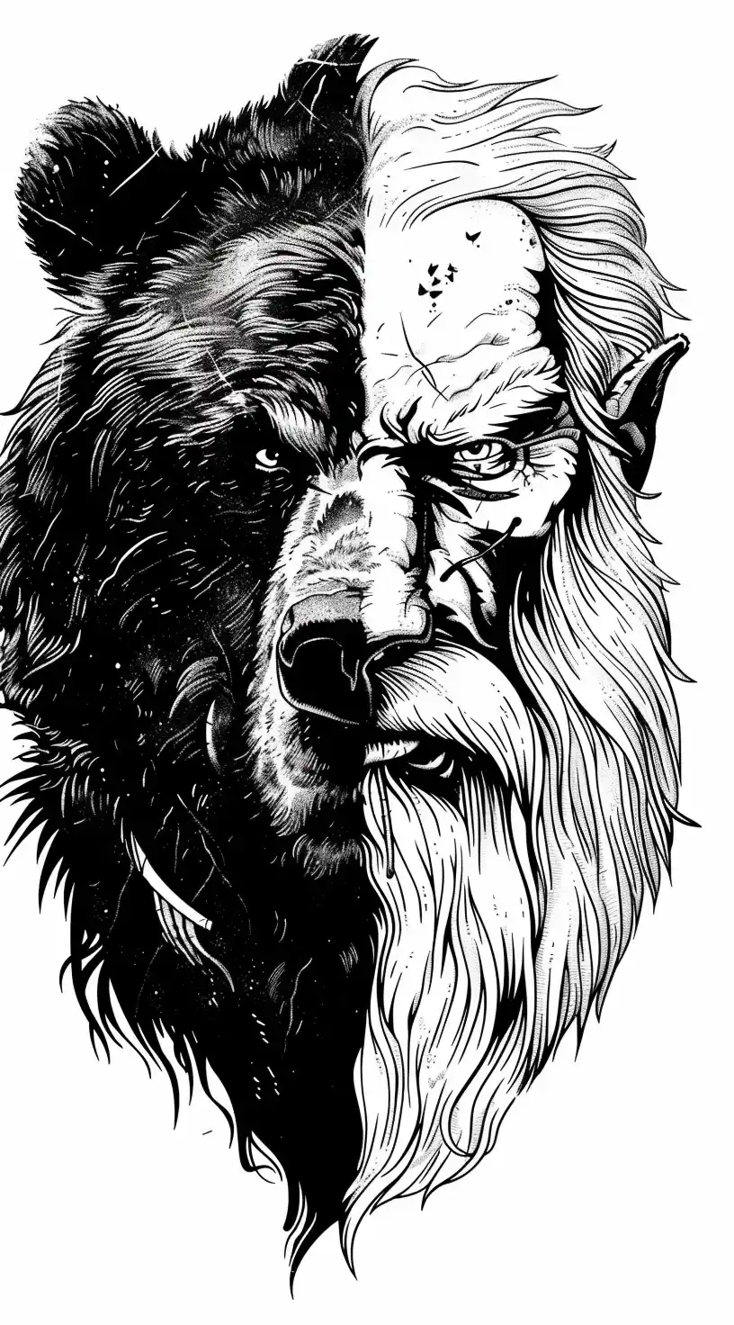 Woodcut Viking Bear Portrait