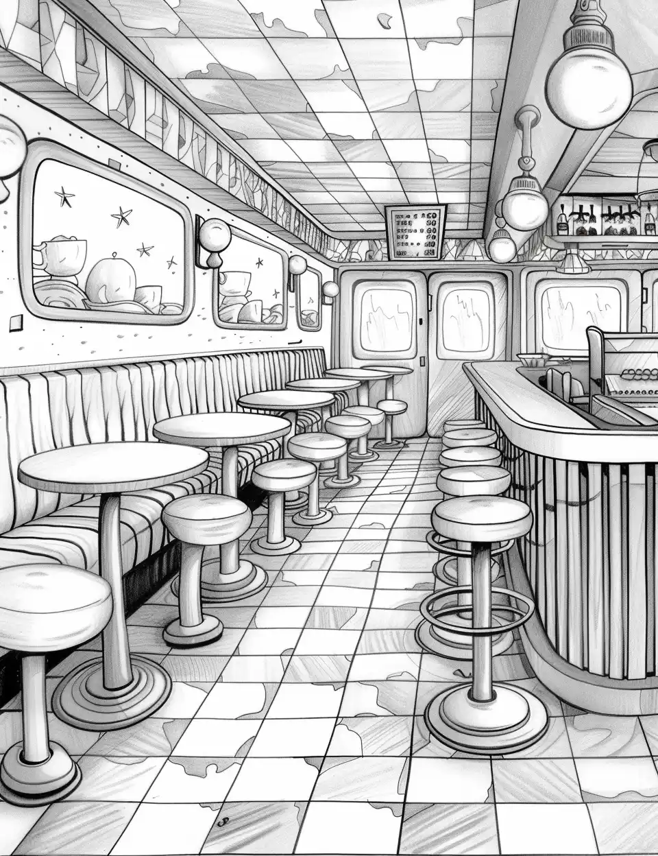 Retro Diner Coloring Page