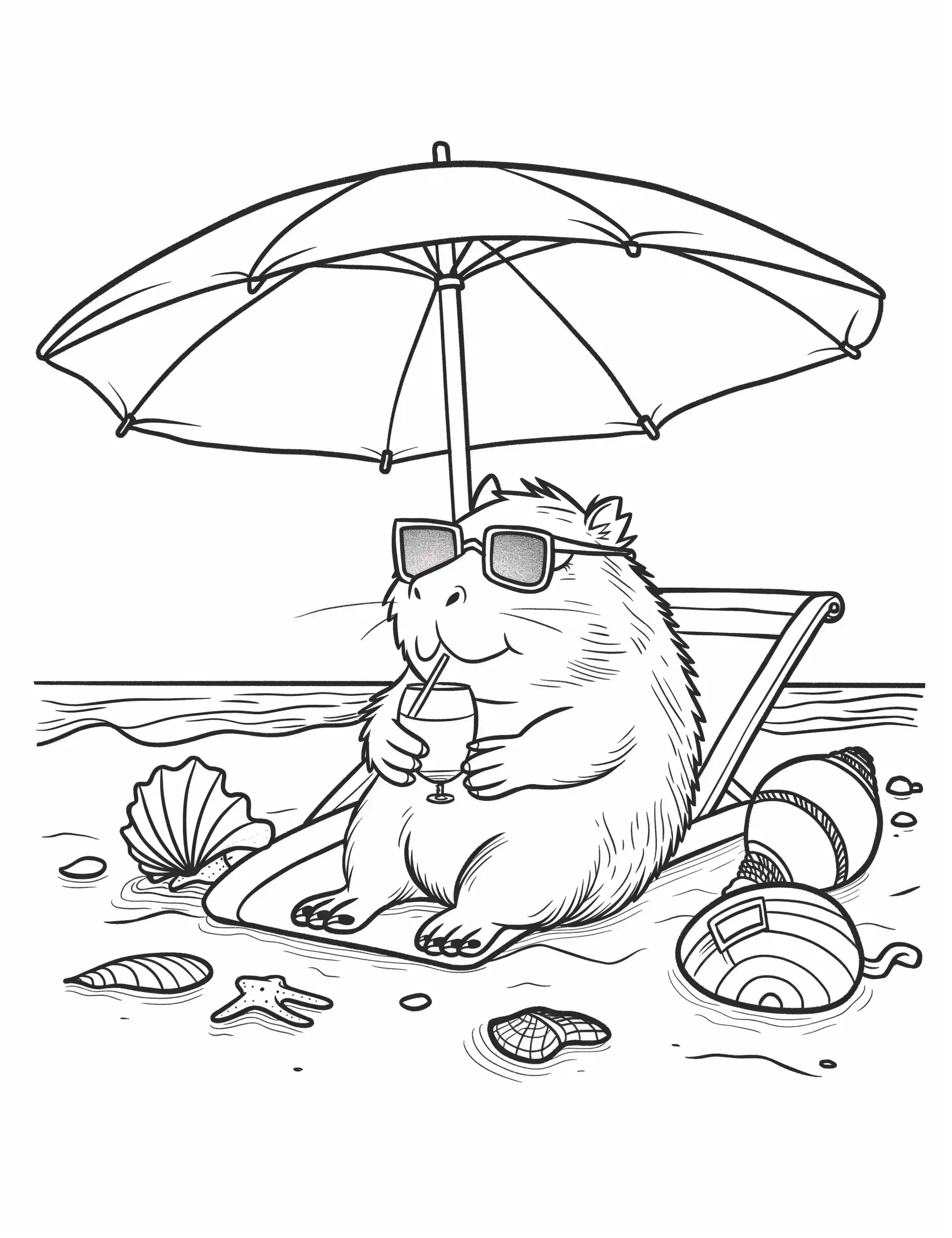 Cute Capybara Beach Coloring