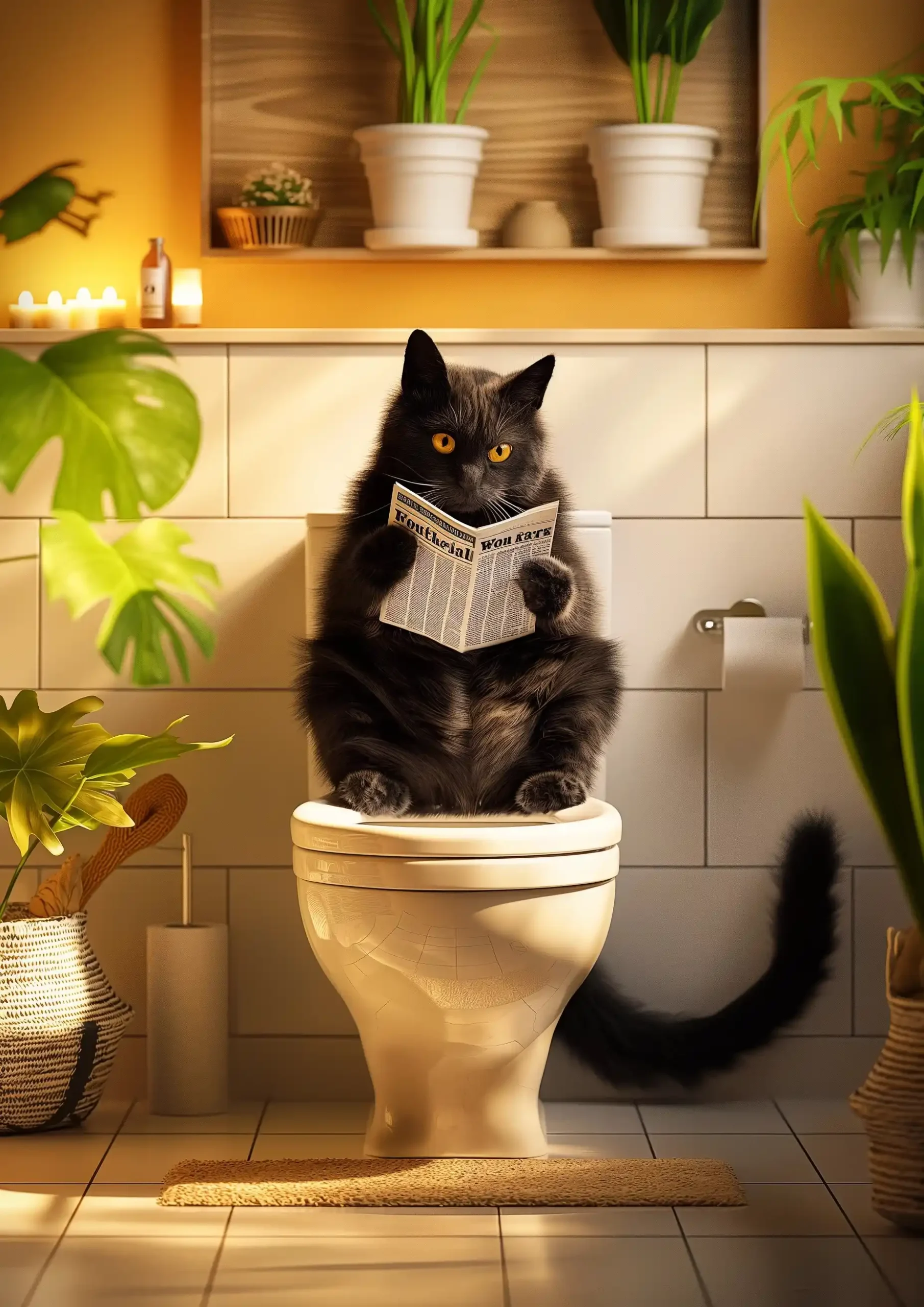 Modern Cat on Toilet