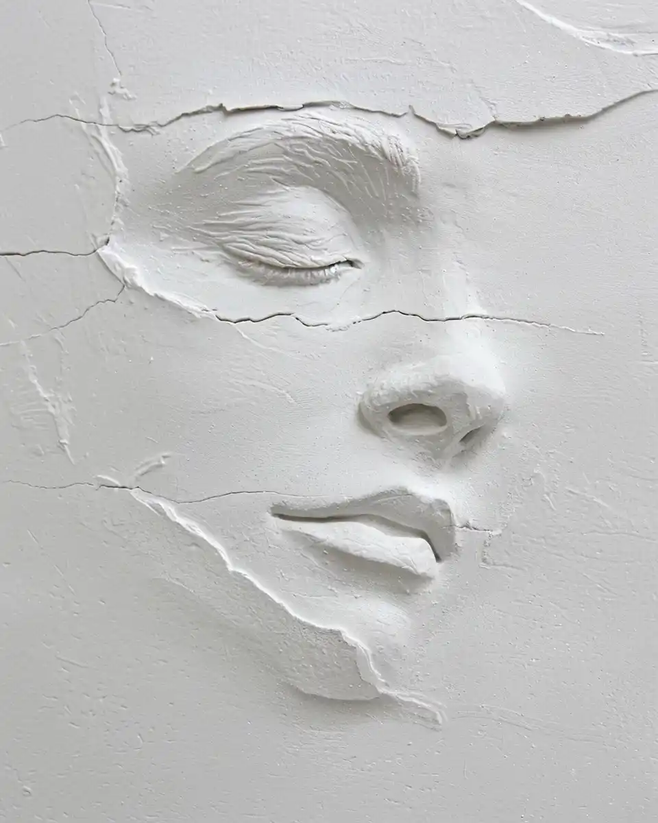 Stone Carved Face Plaster Painted