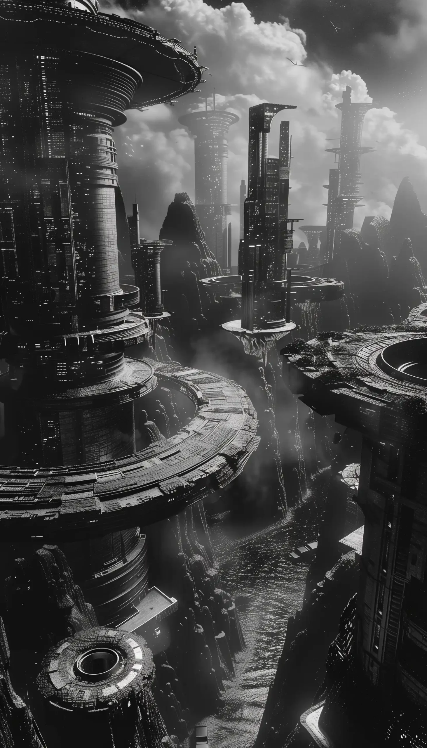 Futuristic Cityscape Raw Monochrome
