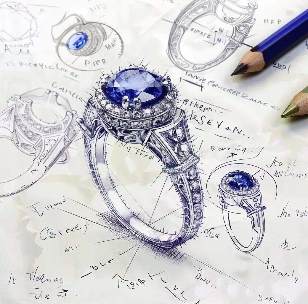 Handdrawn Sapphire Ring Design