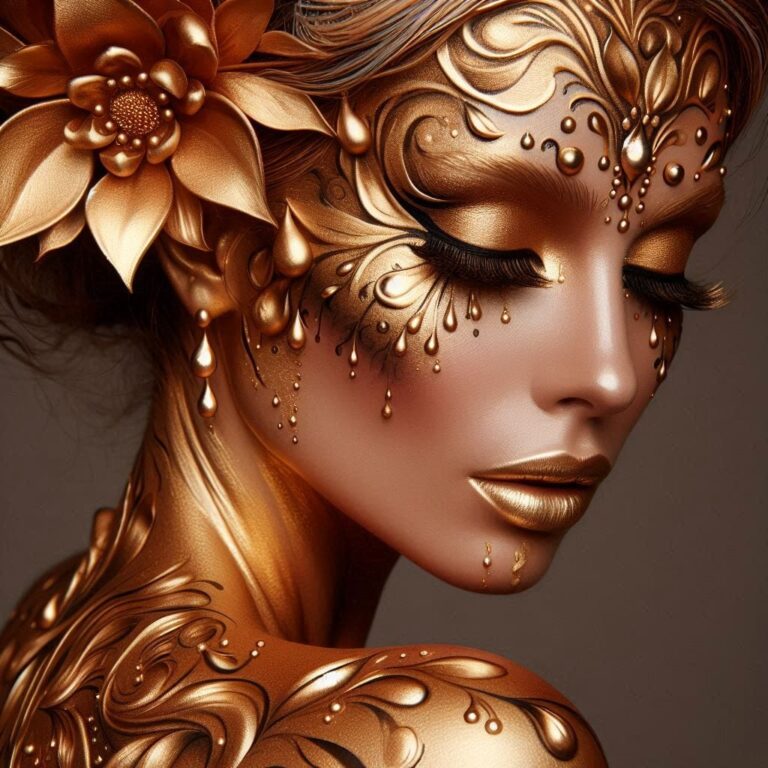 Goddess Body Art in Petal Gold Tones with Arabesques