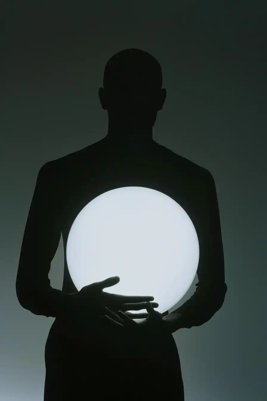 Silhouette Figure with Radiant Sphere