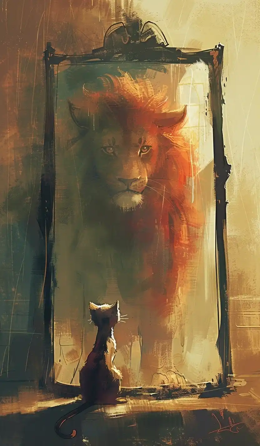 Cartoon Cat and Lion