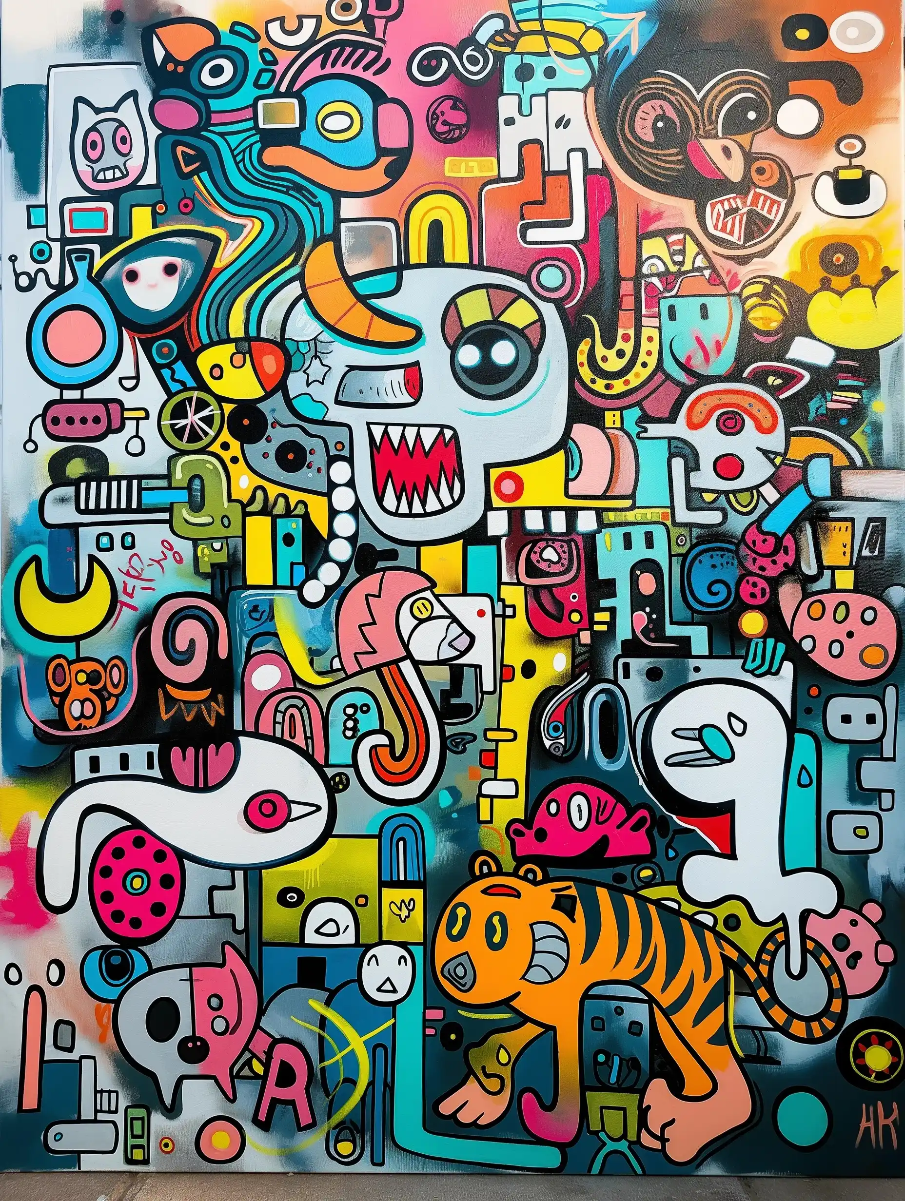 White Tiger Collage Doodles