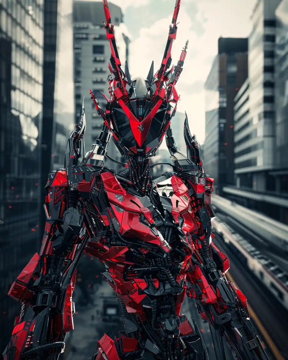 Anime Mecha Warrior Red Spinal Protrusions
