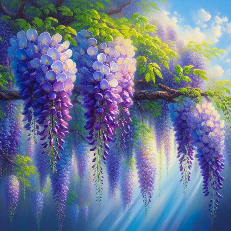 Wisteria Flowers Cascading Oil Painting
