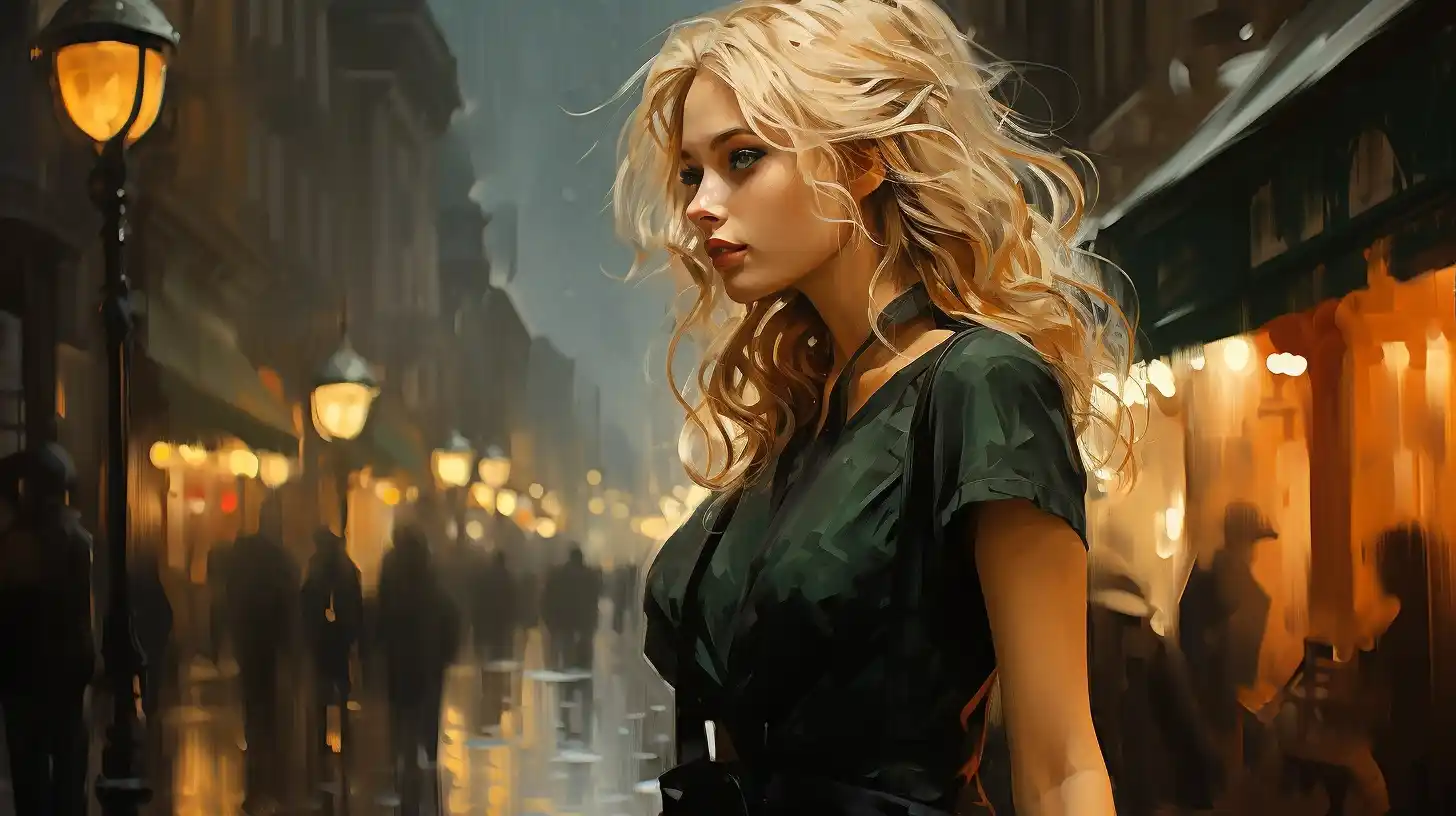 Blonde Woman Rainy Stroll