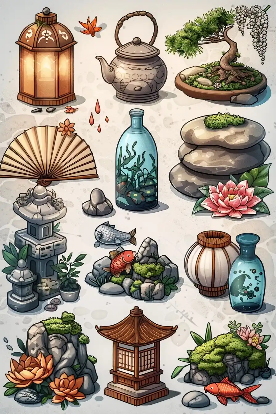 Vector Icon Set Japanese Garden