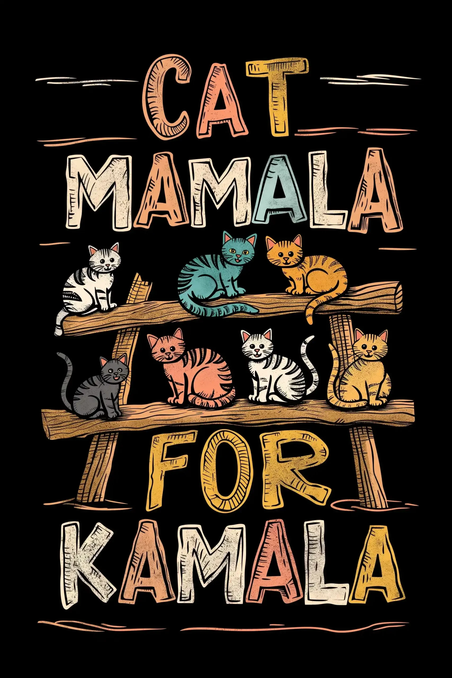 Colorful Cat Typography Vintage