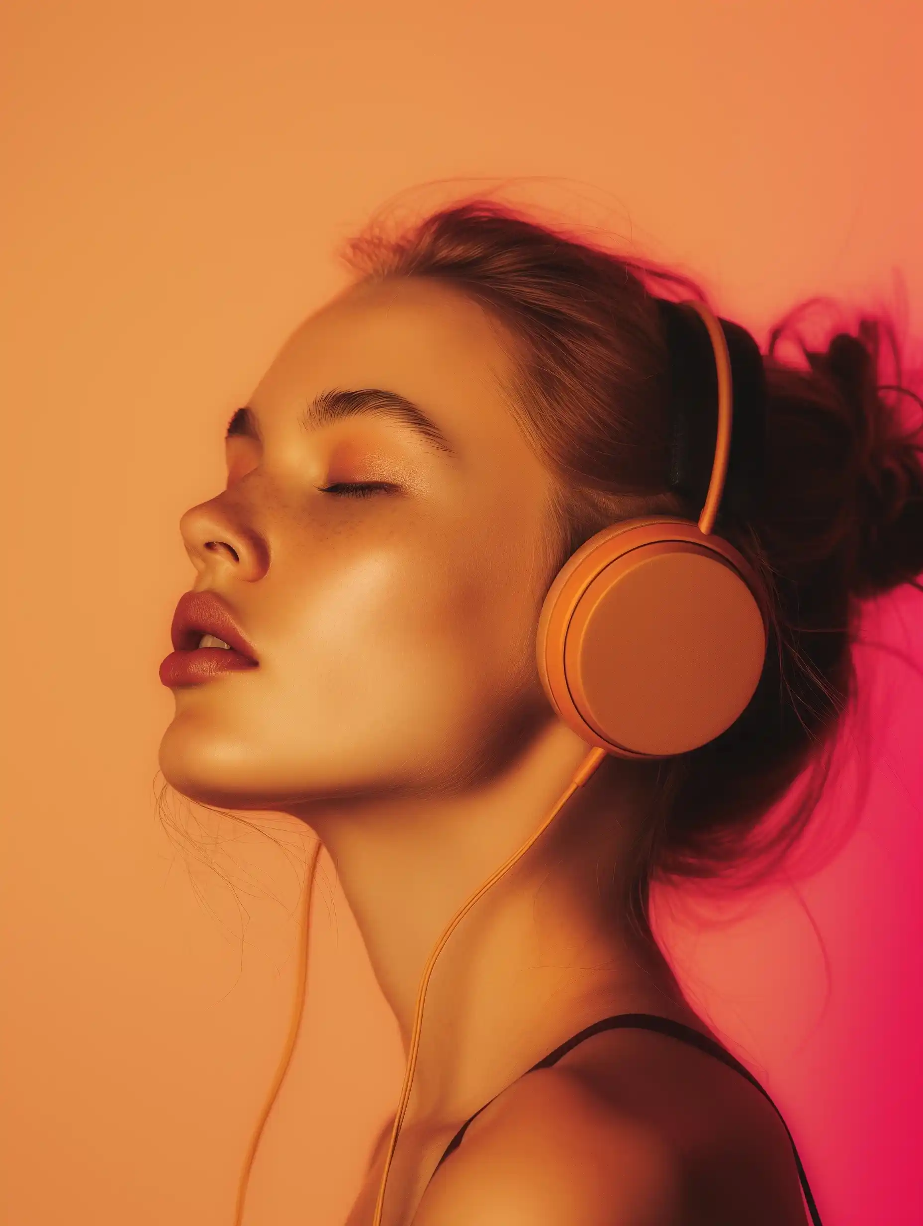 Realistic Woman Listening Music