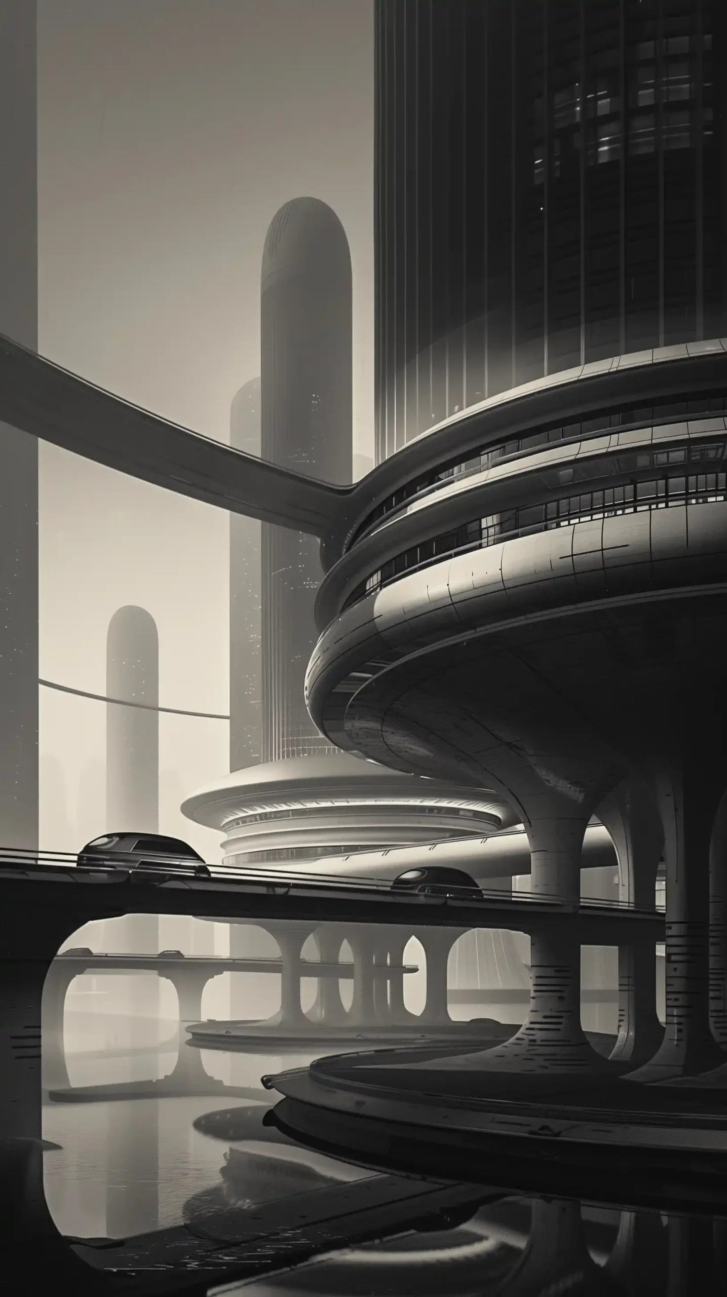 Futuristic Cityscape with Ships