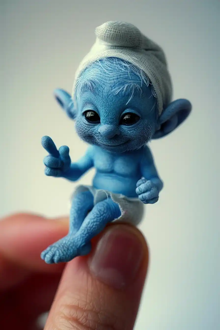 Miniature Smurf on Finger