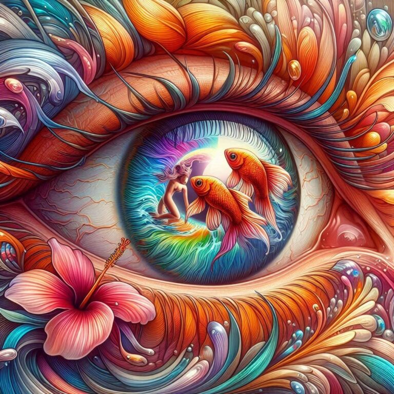 Rainbow Hibiscus Body Art Lady in Fisheye View