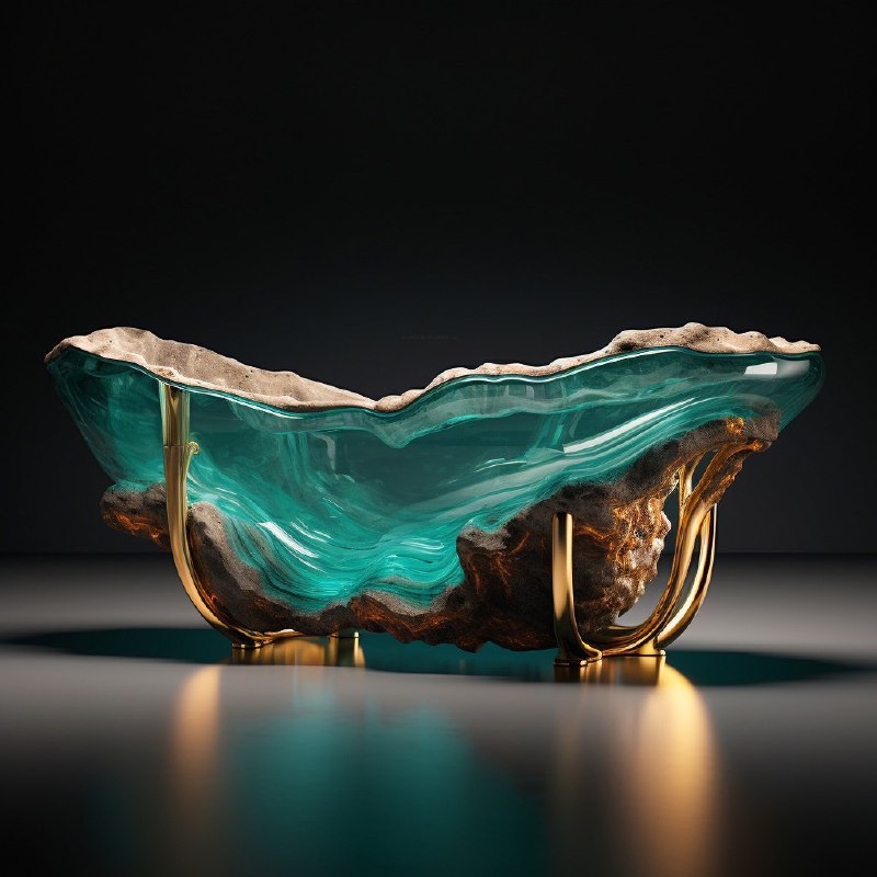 Elaborate Blown Glass Bathtub With Gold Edges