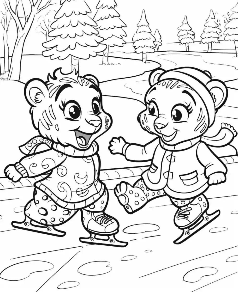 Cartoon Snow Leopards Skating
