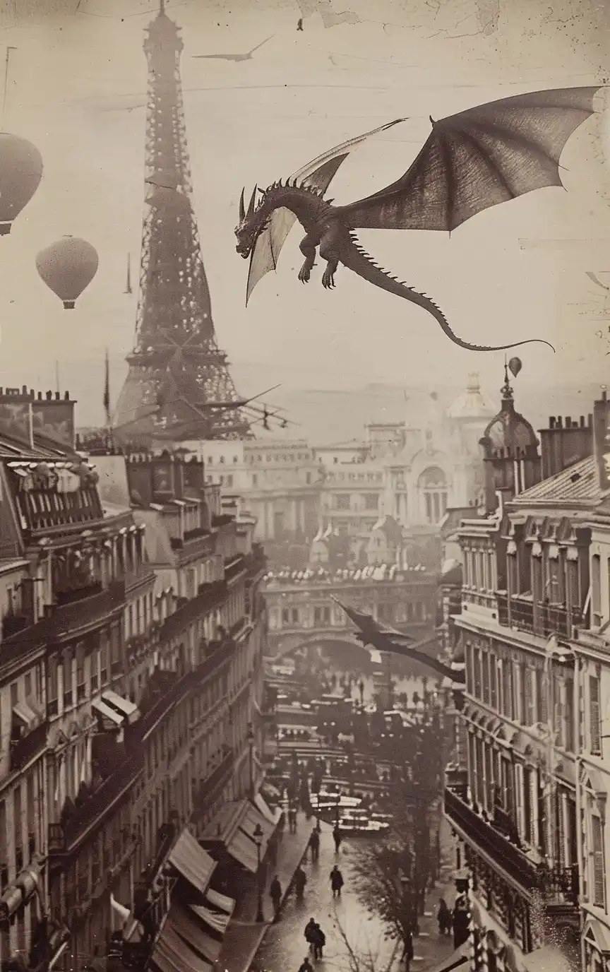 Vintage Dragon Over Paris