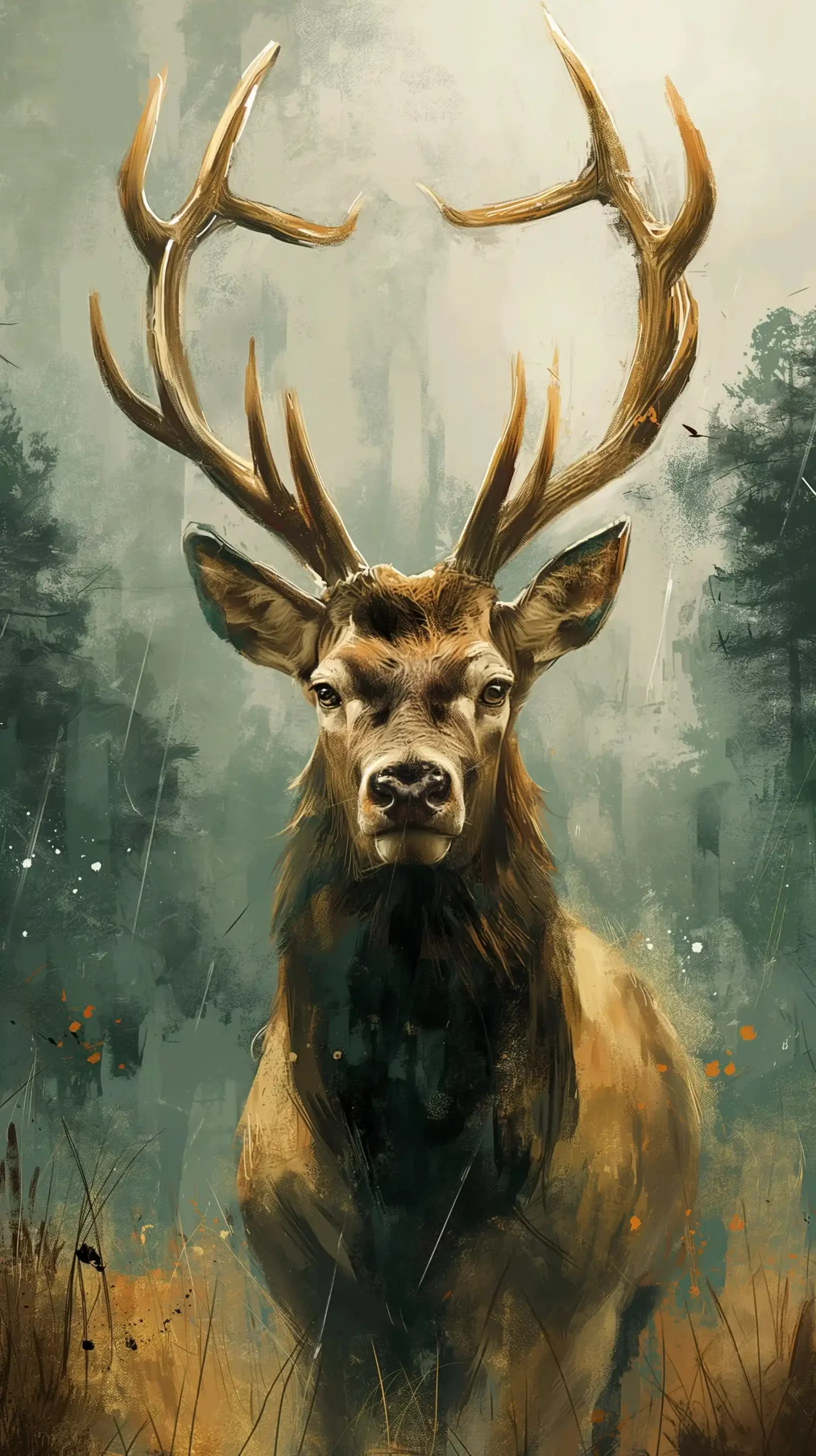 Painted Deer in Green  Cream