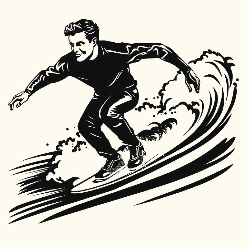 Retro 1950s Surfing Athlete Black and White Sticker