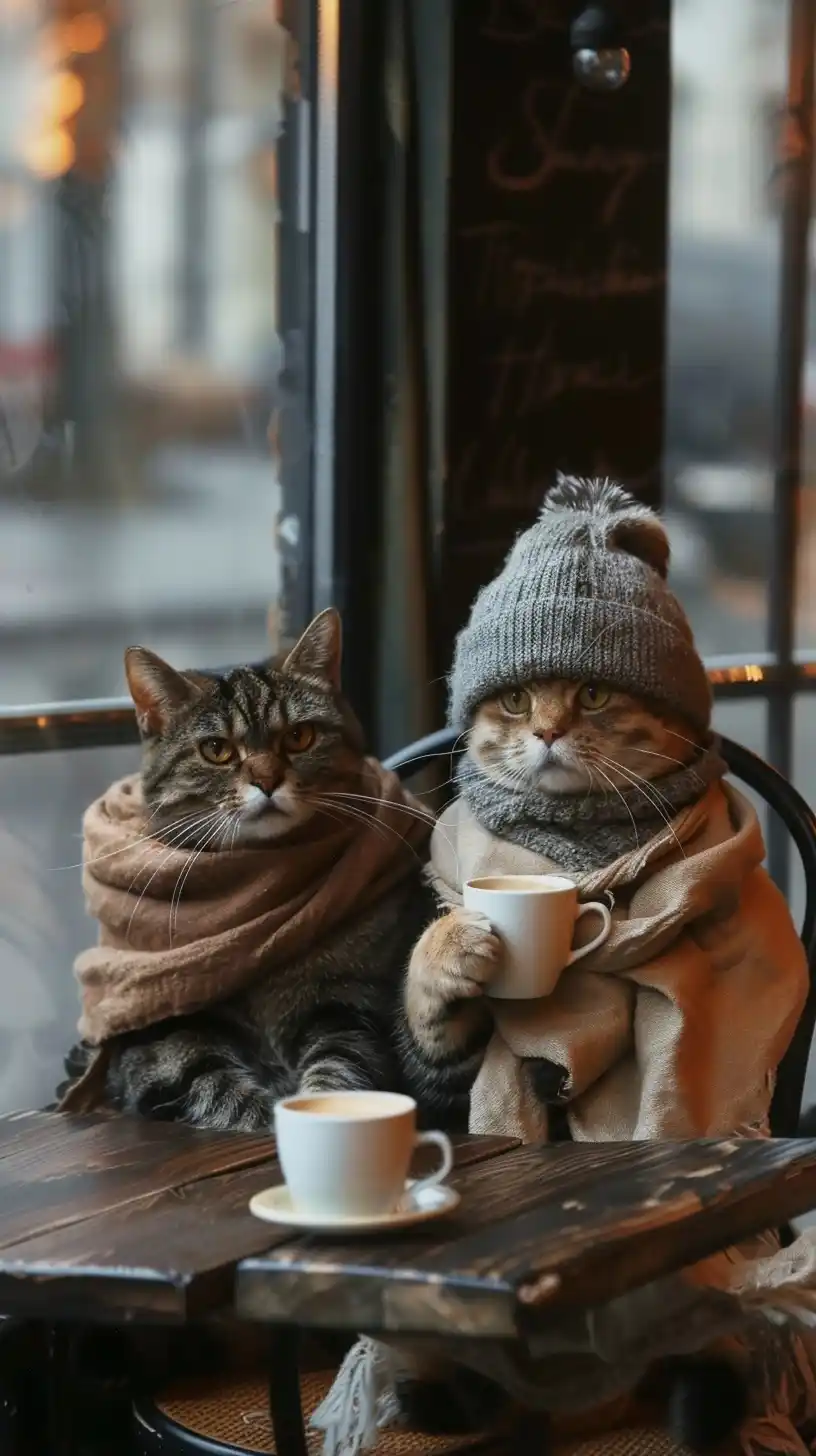 Cats Cafe Scene - Anthropomorphic Illustration