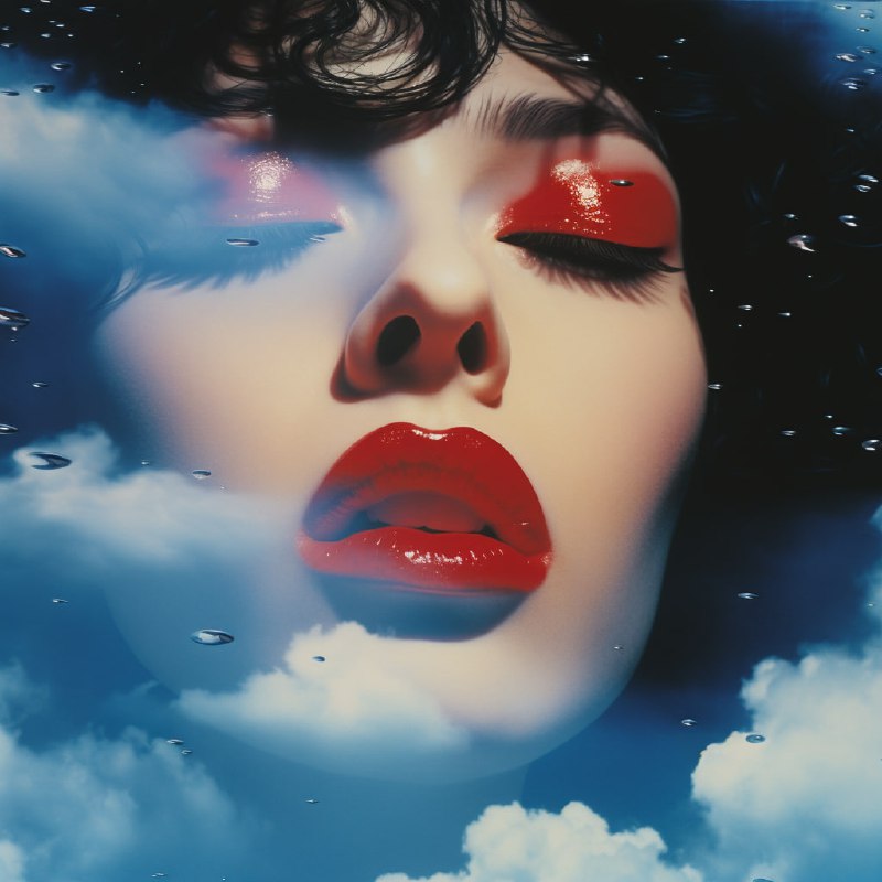 Surreal Cloud and Red Lips Showa Era Collage Art
