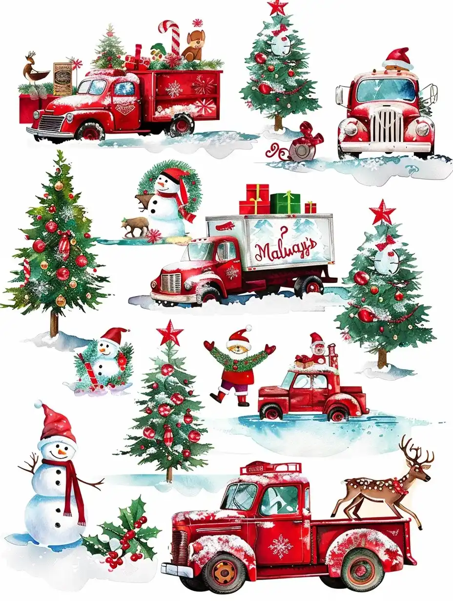 Vintage Christmas Watercolor Stickers