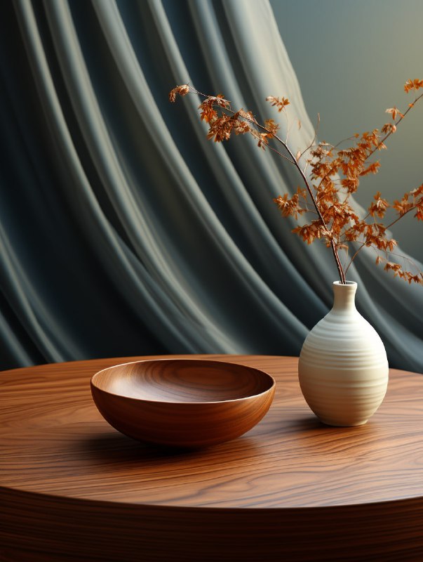 Minimalist Wooden Round Dining Table Still Life