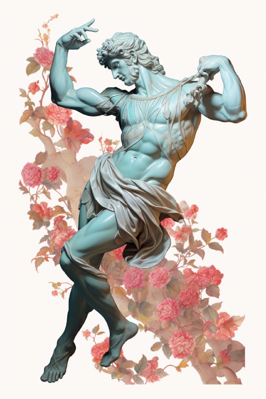 Michelangelo David Style Man in Flying Pose Drawing