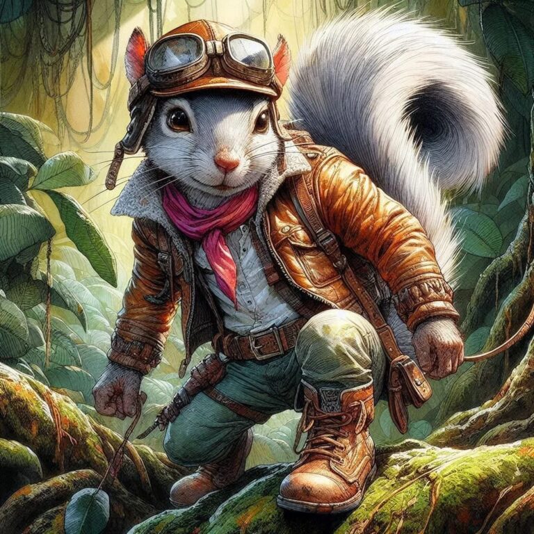 Anthropomorphic Adventurer in Watercolor and Charcoal