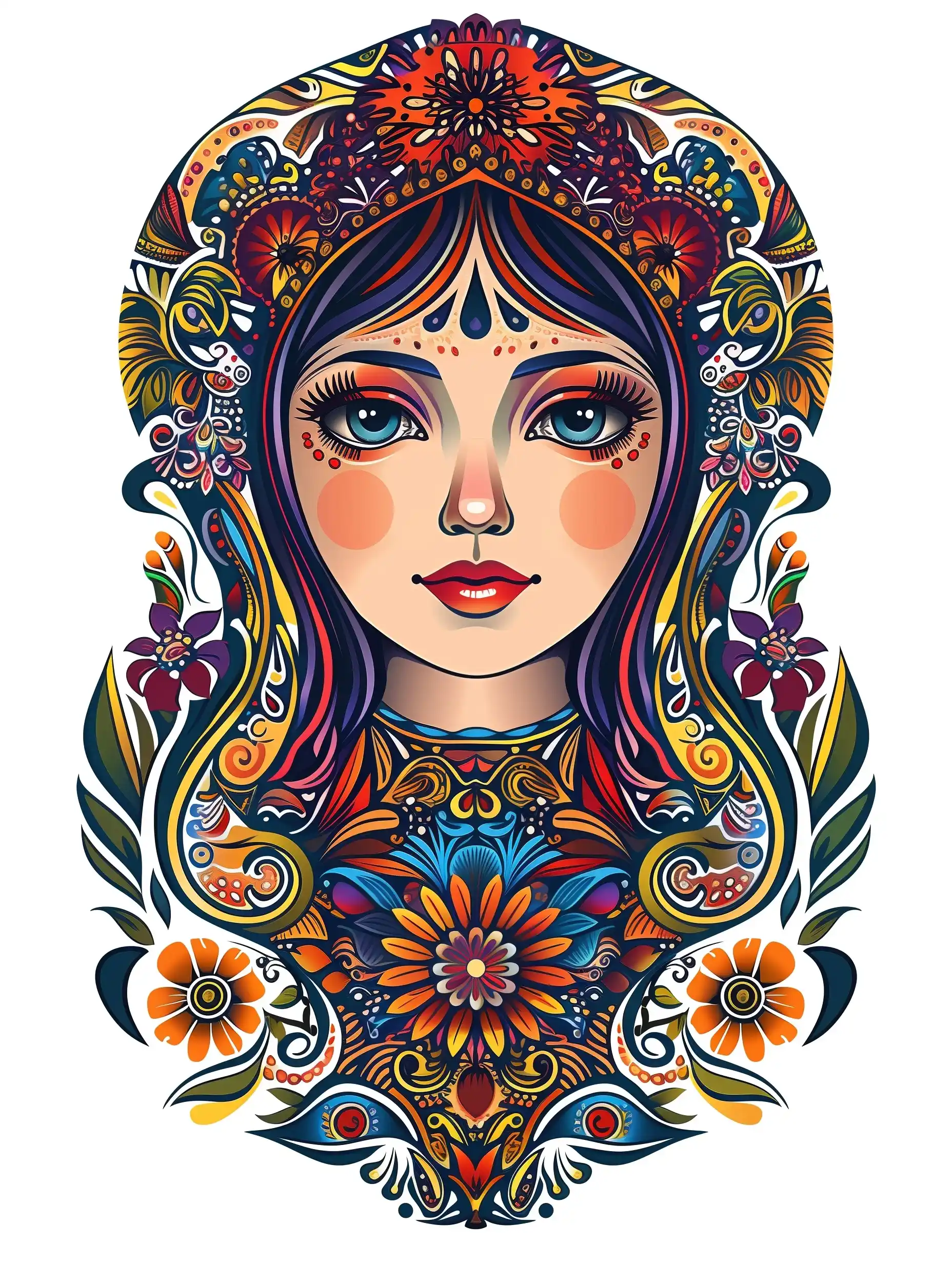Khokhloma Matryoshka Vector Design