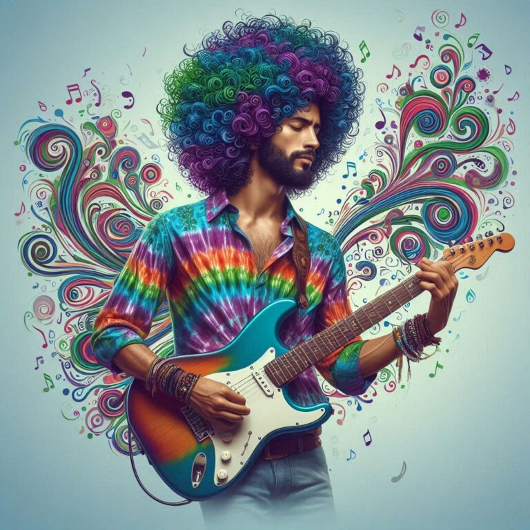 Man With Big Curly Multicolored Hair Portrait