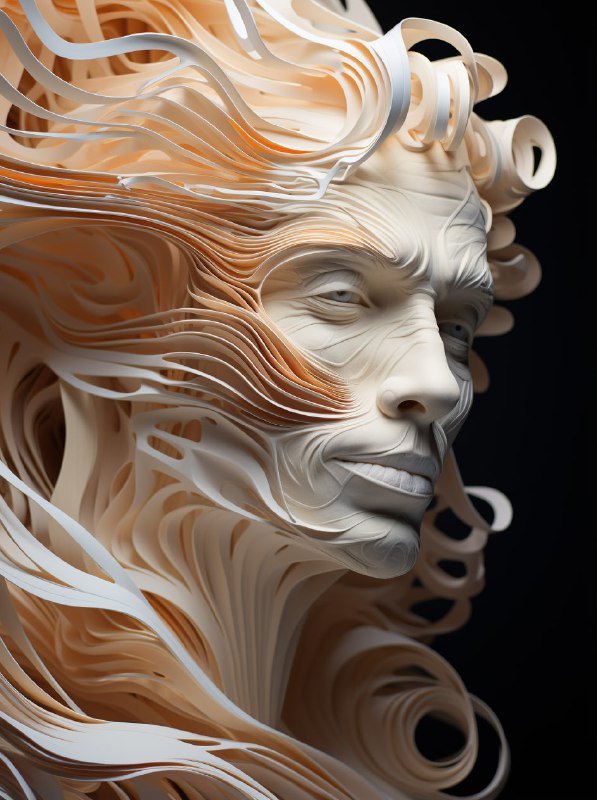 Wavy Line Sculpture of Human Form in Beige and Gray