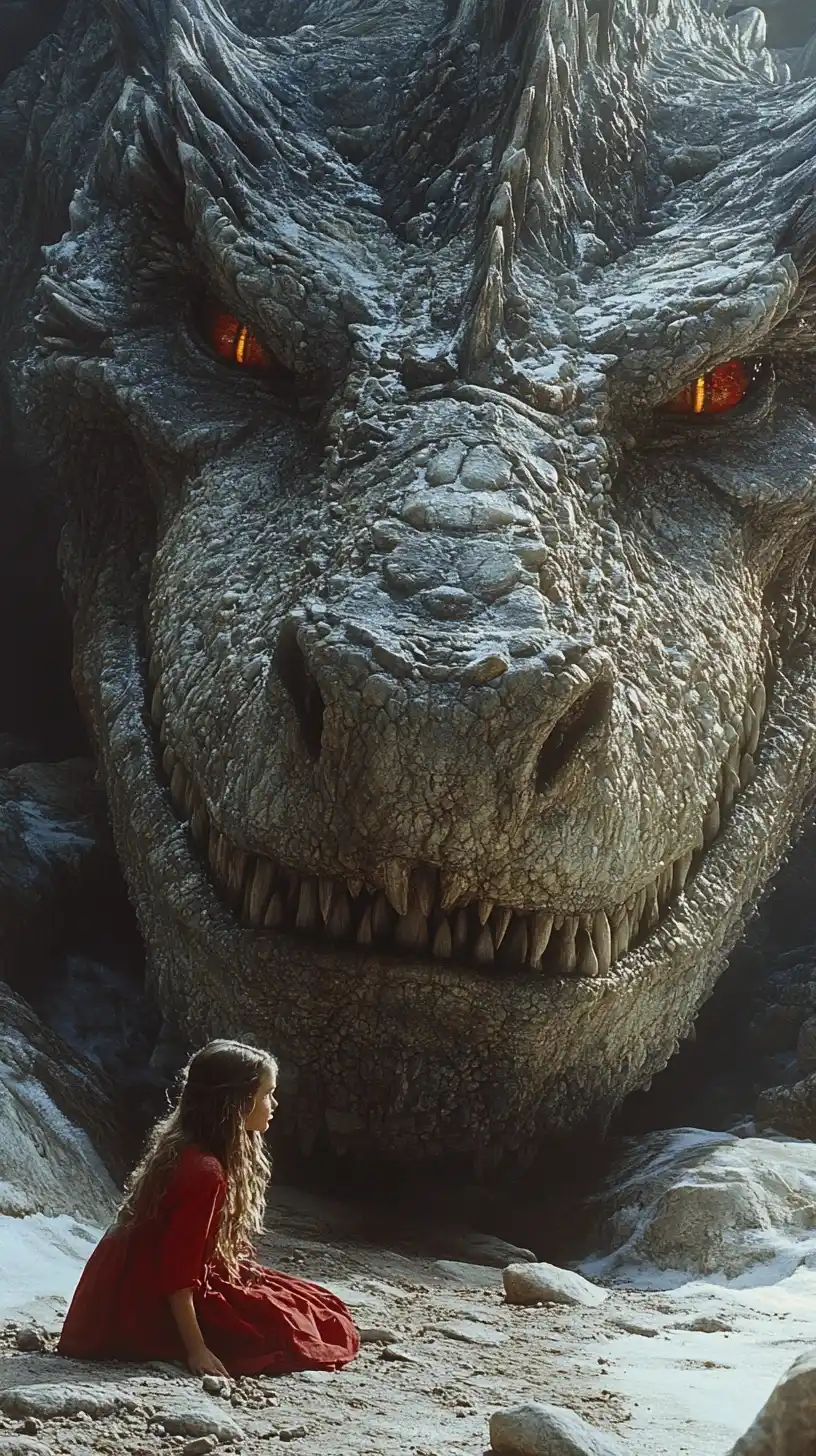 Girl and Dragon in Snow
