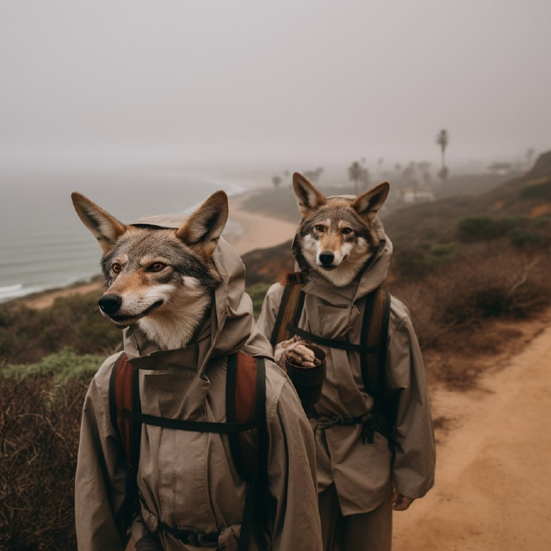 Coyotes Hiking at Torrey Pines in Hiking Clothes