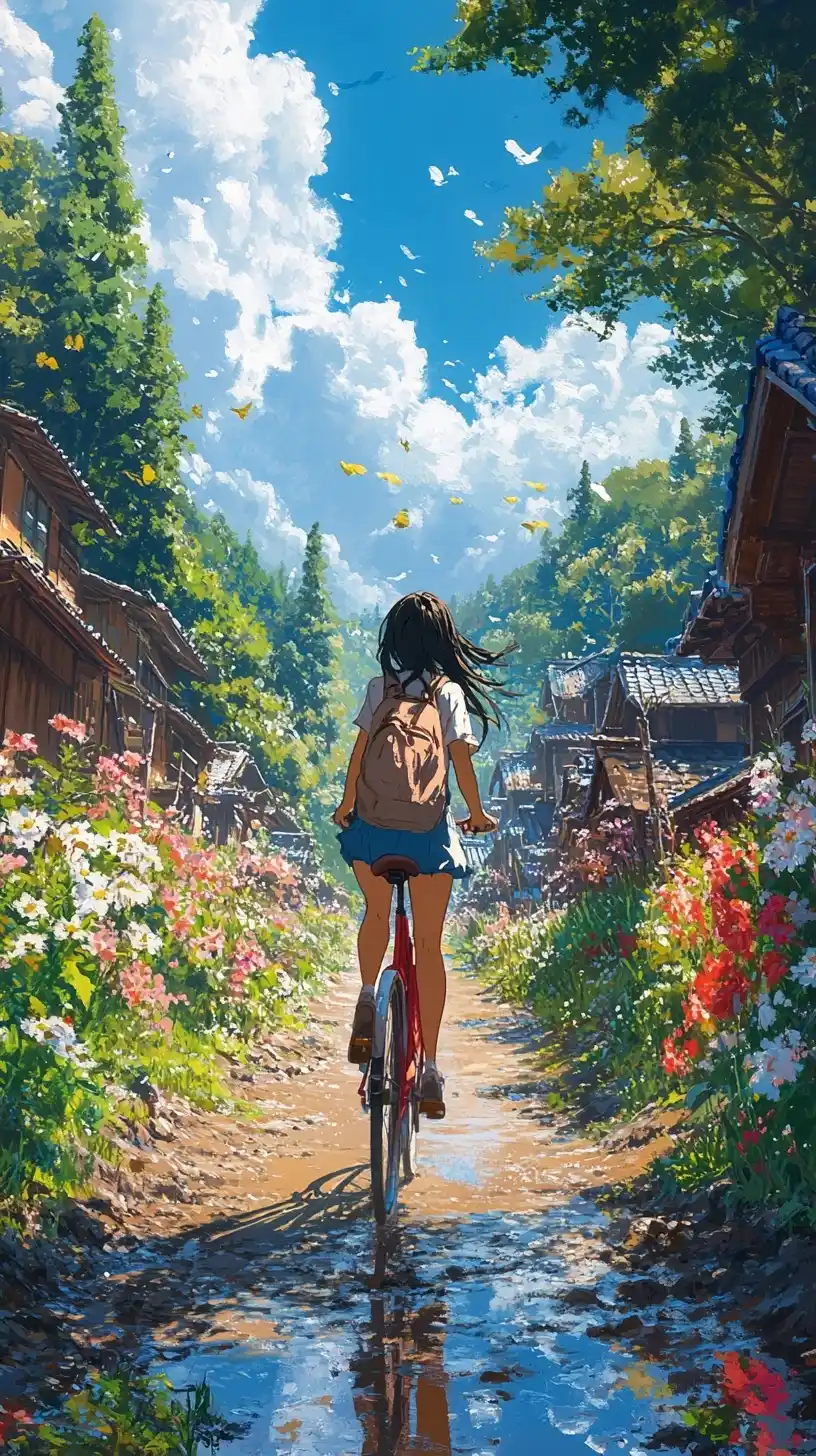 Miyazaki-Inspired Bicycle Scene
