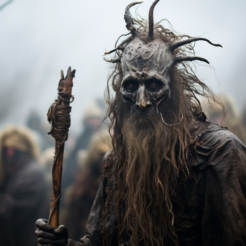 Pagan Cult Member at Misty Moorland Cremation Rite