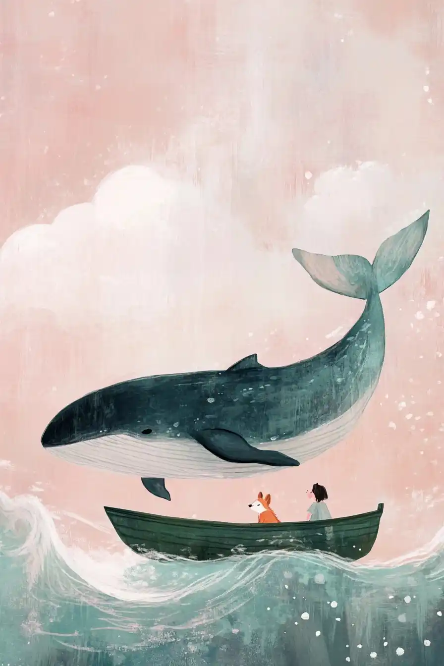 Whales and Boat Illustration