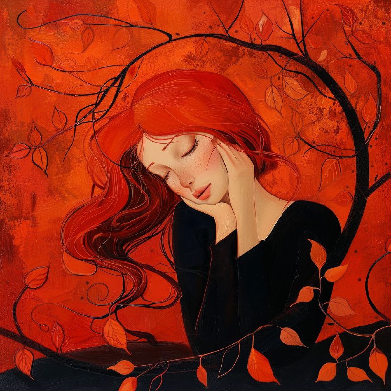 Pensive Red-Haired Woman Made of Vines Art Print