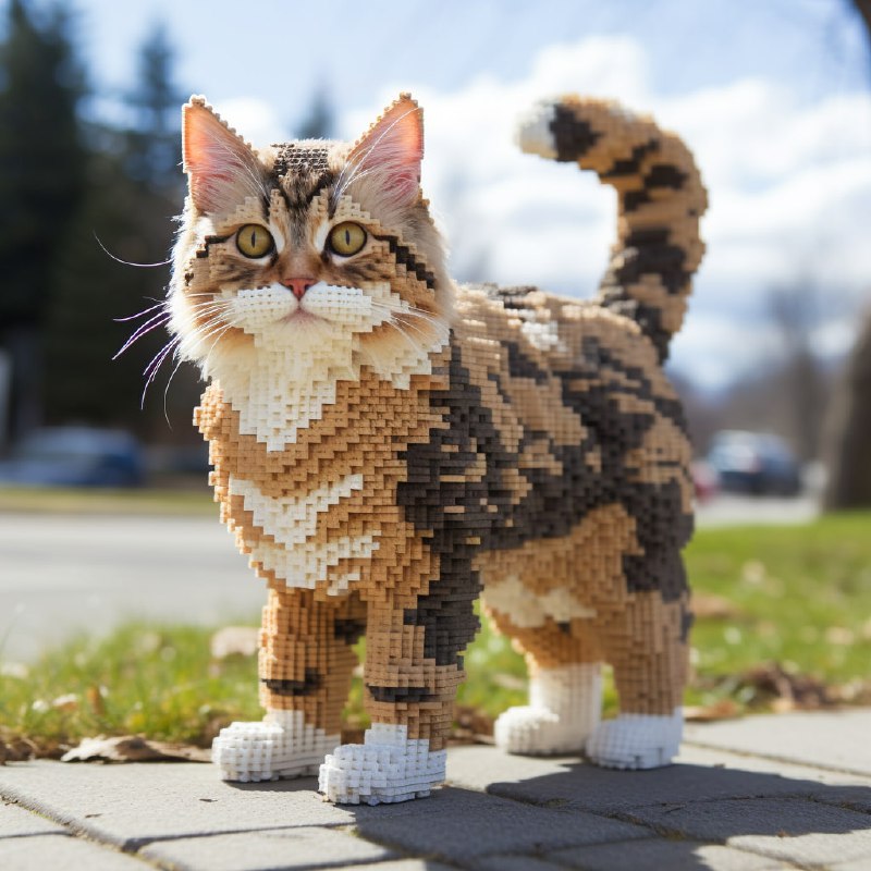 8-Bit Pixel Cat in Real Life Photo