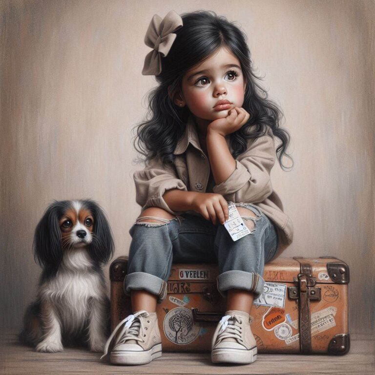 Thoughtful Girl With Stylish Curl Chalk Art Portrait