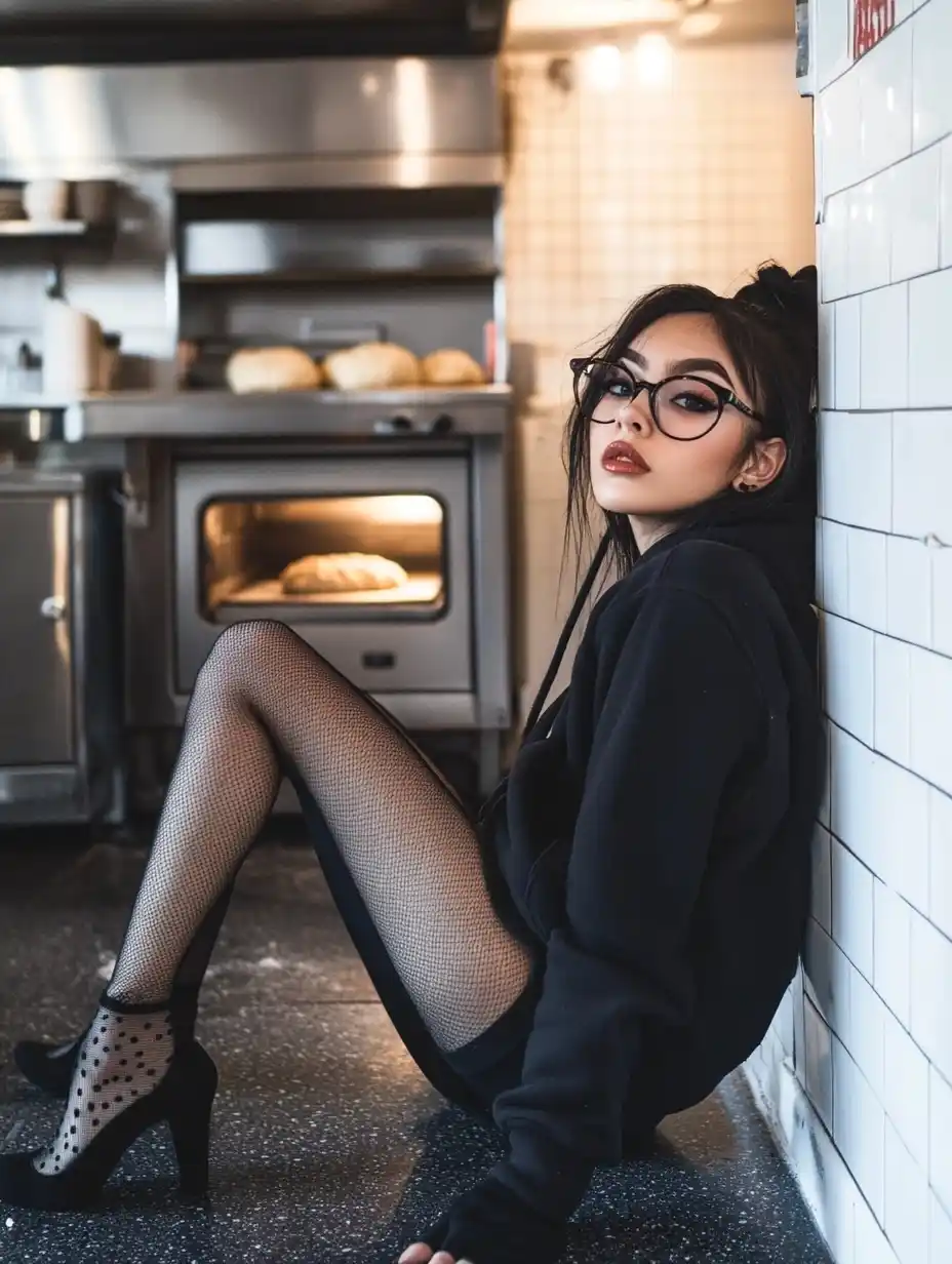 Woman in Hoodie in Kitchen