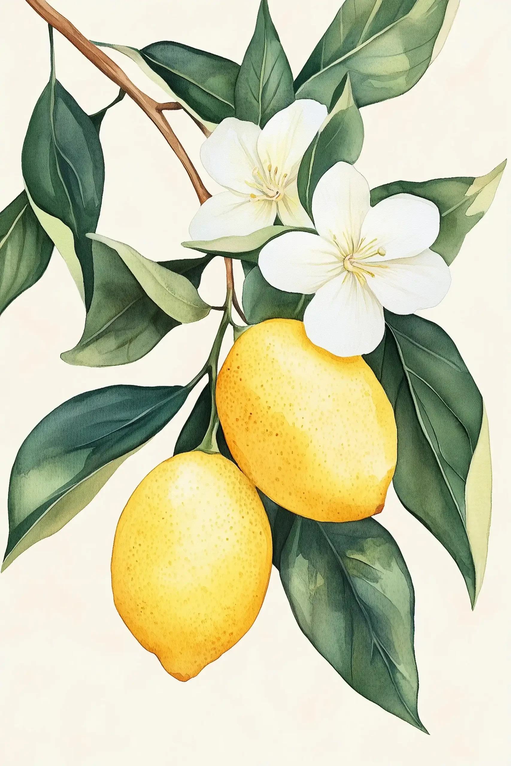 Watercolor Lemons and Flowers