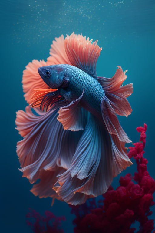Betta Fish Portrait With Coral and Flowers Film Still