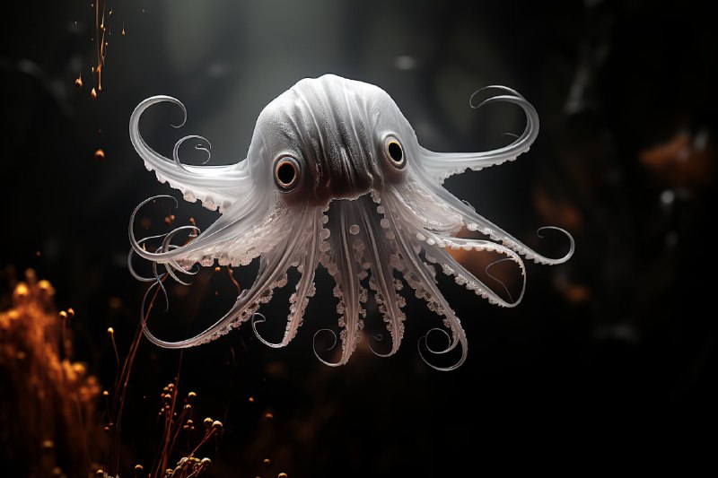 Vampire Squid in Moonlit Waves Monochrome Chiaroscuro