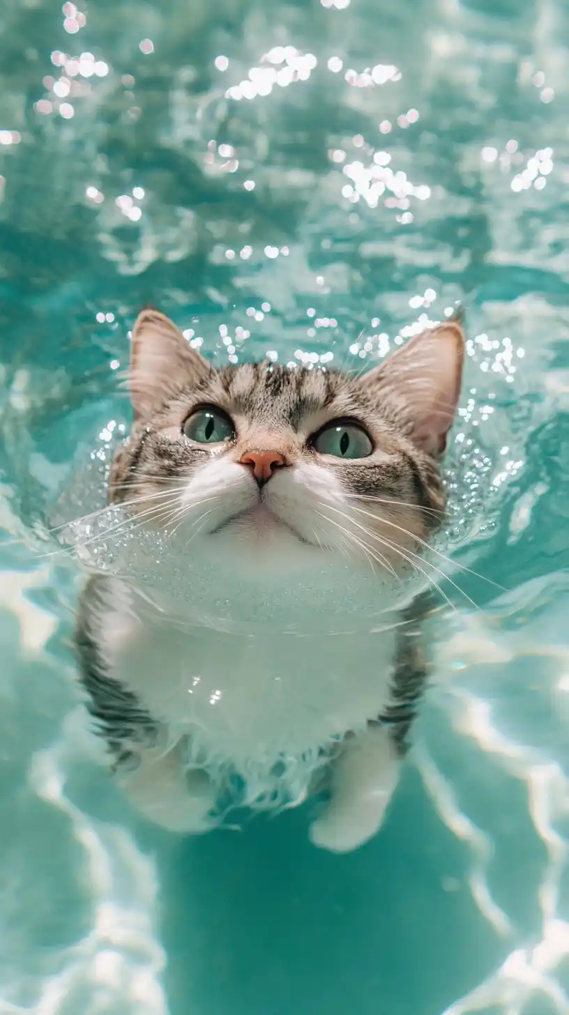 Floating Cat in Y2K Pool