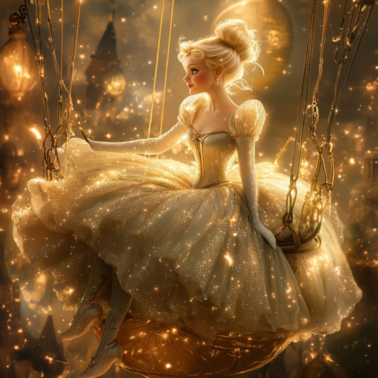 Cinderella on Hot Air Balloon with Glittering Dress