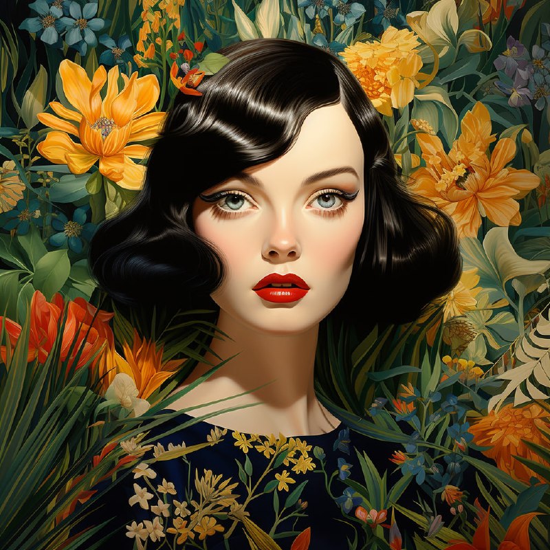 French Wildflower Garden Illustration With Elegant Faces
